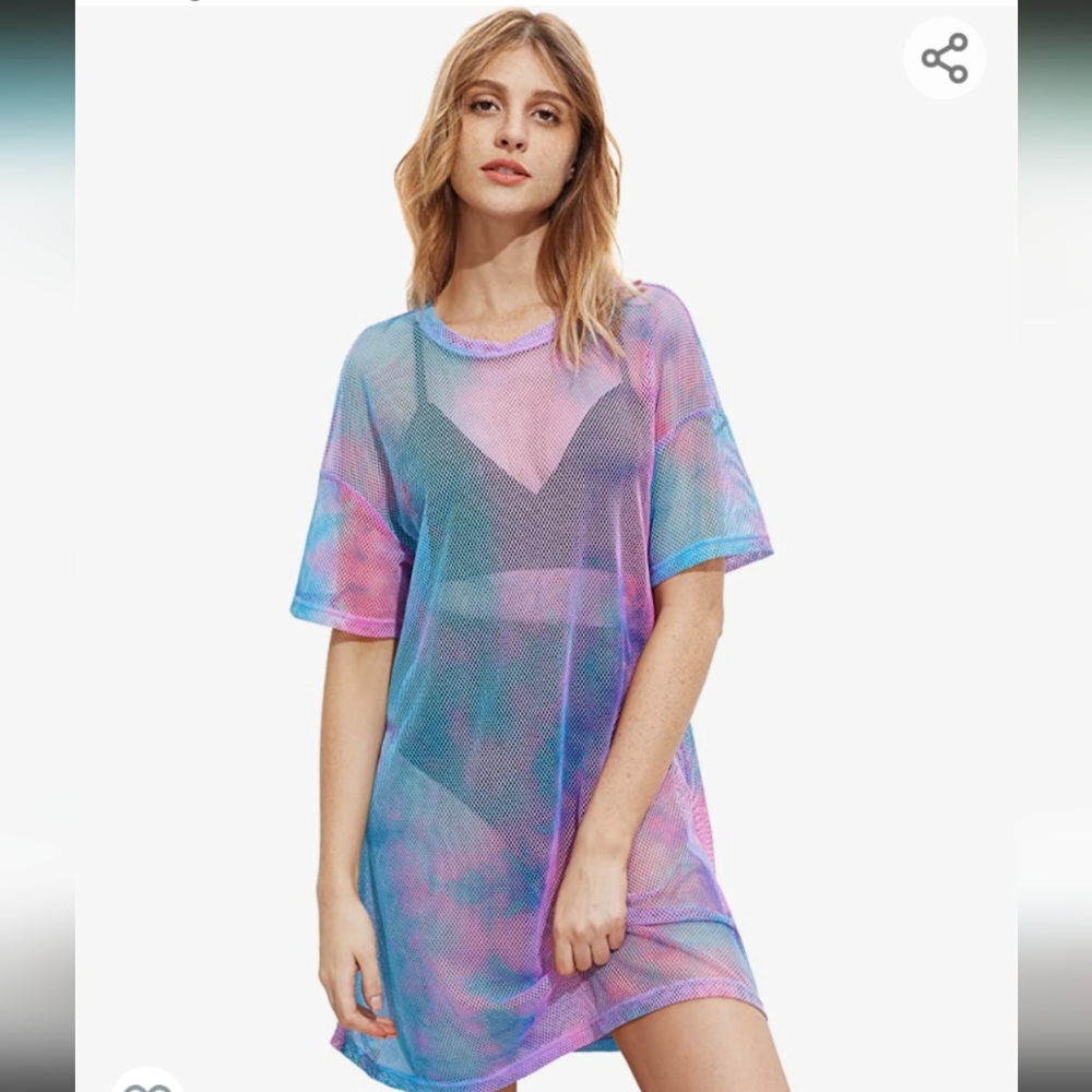 MakeMeChic Women's Sheer Mesh T-shirt Dress (Size: M)